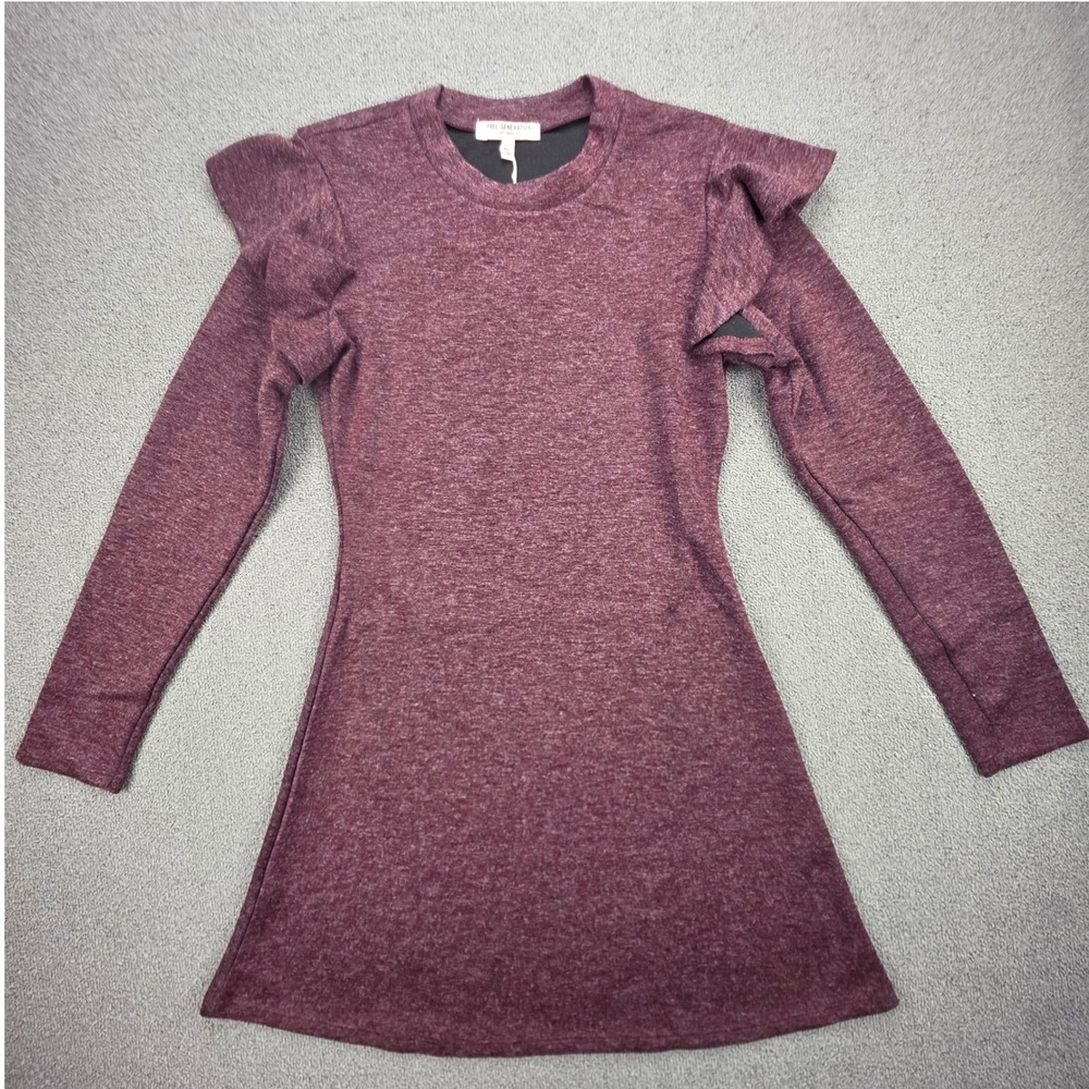 Free Generation Ruffle Shoulder Mini Dress Women Burgundy Heathered FG51881 S